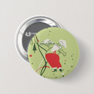 Badge Rond 5 Cm Noël vintage, Père Noël chef avec dîner