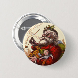 Badge Rond 5 Cm Noël vintage, Père Noël victorien avec des jouets