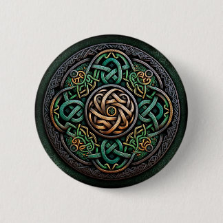 Badge Rond 5 Cm Noeud Celtique Green Gold