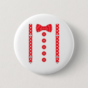 Badge Rond 5 Cm Noeud papillon suspenders coeurs drôles Saint Vale