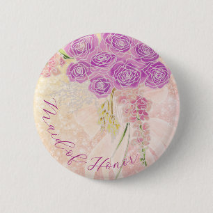 Badge Rond 5 Cm Nœud Rose Rouge Coucher de Soleil Demoiselle d'Hon