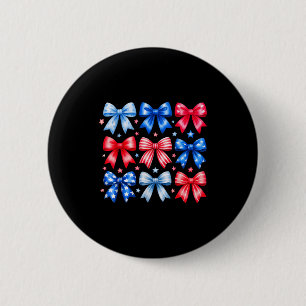 Badge Rond 5 Cm Nœuds Coquette Rouge Blanc Bleu Création Artistiqu
