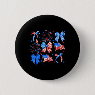 Badge Rond 5 Cm Nœuds Coquette Rouge Blanc Bleu Drapeau Usa 4 Juil