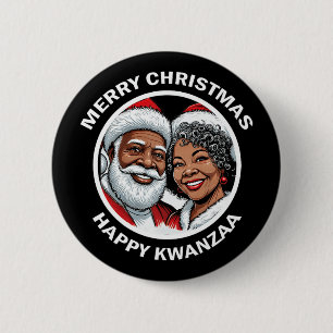 Badge Rond 5 Cm Noir Aimant Père Noël Et Mme Claus Noël