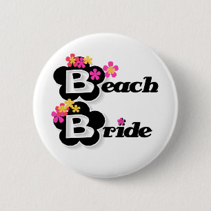 Badge Rond 5 Cm Noir avec la jeune mariée de plage de fleurs