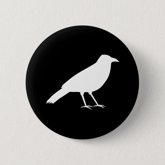 Badge Rond 5 Cm Noir avec une corneille blanche (Devant)
