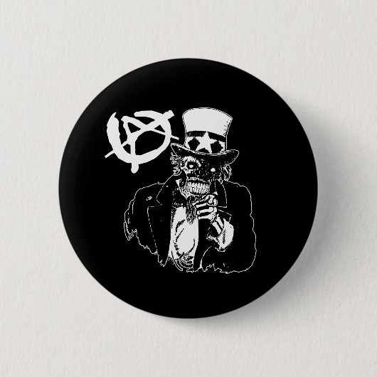 Badge Rond 5 Cm Noir de crâne d'anarchie (Devant)
