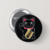 Badge Rond 5 Cm Noir de Maneki Neko (Devant & derrière)