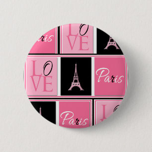 Badge Rond 5 Cm Noir de rose d'amour de Tour Eiffel de Paris