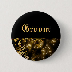 Badge Rond 5 Cm Noir d'or de marié épousant la partie nuptiale