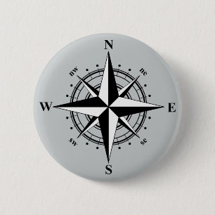 Badge Rond 5 Cm Noir et blanc de rose de boussole