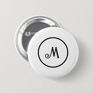 Badge Rond 5 Cm Noir et blanc initial personnalisé