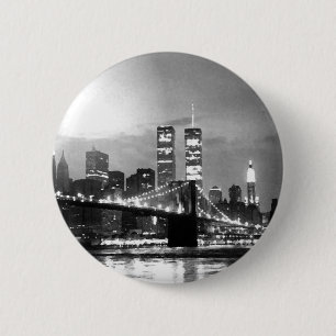 Badge Rond 5 Cm Noir et blanc New York City la nuit