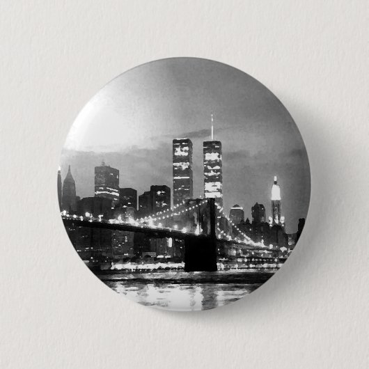 Badge Rond 5 Cm Noir et blanc New York City la nuit (Devant)