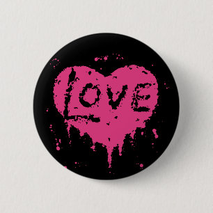 Badge Rond 5 Cm Noir et roses indien de coeur d'amour d'égoutture