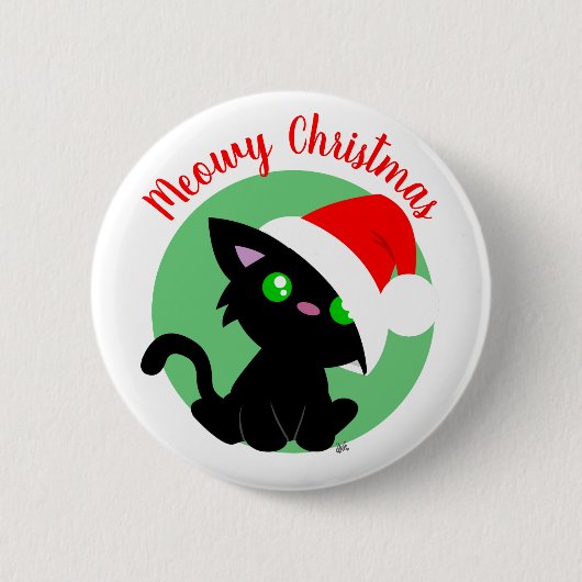Badge Rond 5 Cm Noir Meowy Christmas Kitty Bouton (Devant)