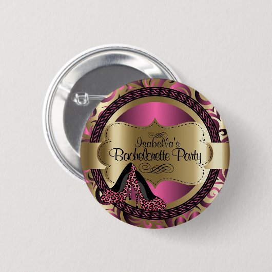 Badge Rond 5 Cm Noir, Rose et Or Metallic - Bachelorette Party B (Devant & derrière)