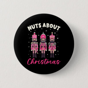 Badge Rond 5 Cm Noix À propos de Noël Casse-noisette rose Lieu de