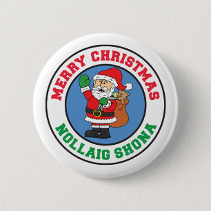 Badge Rond 5 Cm Nollaig Shona Irish Christmas Santa Button