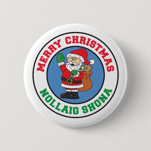 Badge Rond 5 Cm Nollaig Shona Irish Christmas Santa Button (Devant)