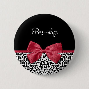 Badge Rond 5 Cm Nom Arc-en-Ciel Rouge Léopard