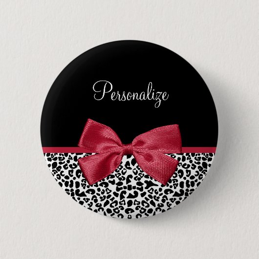 Badge Rond 5 Cm Nom Arc-en-Ciel Rouge Léopard (Devant)