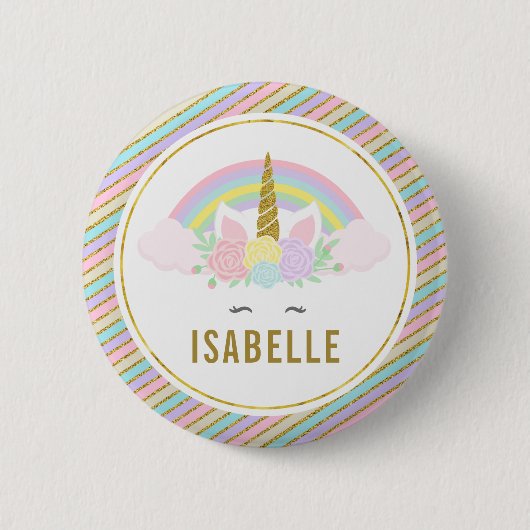 Badge Rond 5 Cm Nom Balise Rainbow Unicorn Party Pin (Devant)