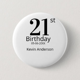 Badge Rond 5 Cm nom date en lettre gras pour 21 ans homme garçon s