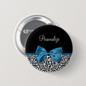 Badge Rond 5 Cm Nom de fille Empreinte de léopard Joli ruban bleu  (Devant & derrière)