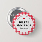 Badge Rond 5 Cm Nom de l'employée de Mariage campagnard Red En vic (Devant & derrière)