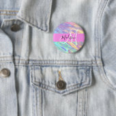 Badge Rond 5 Cm Nom de monogramme holographique iridescent rose fé (En situation)