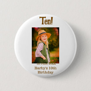 Badge Rond 5 Cm nom de photo d'anniversaire 10 ans date simple mar