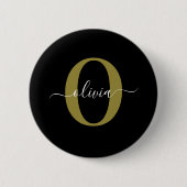 Badge Rond 5 Cm Nom de script de monogramme personnalisé noir blan (Devant)