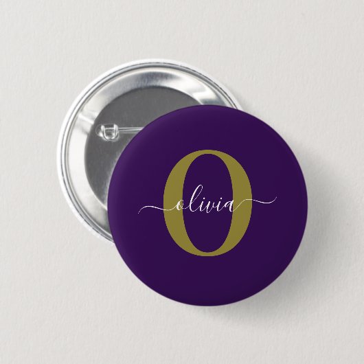 Badge Rond 5 Cm Nom de script de monogramme personnalisé Violet Bl (Devant & derrière)