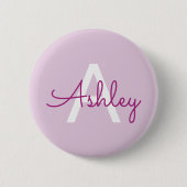 Badge Rond 5 Cm Nom de script & monogramme | Magenta & Violet clai (Devant)