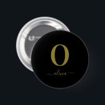 Badge Rond 5 Cm Nom De Script Monogramme Personnalisé Noir Et Or<br><div class="desc">Ce monogramme élégant et design élégant de nom de script peut être offert comme cadeau pour un anniversaire,  une faveur de mariage,  une douche nuptiale ou toute occasion. Il peut être customisé avec l'initiale et le nom de la personne.</div>