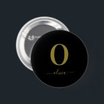Badge Rond 5 Cm Nom De Script Monogramme Personnalisé Noir Et Or<br><div class="desc">Ce monogramme élégant et design élégant de nom de script peut être offert comme cadeau pour un anniversaire,  une faveur de mariage,  une douche nuptiale ou toute occasion. Il peut être customisé avec l'initiale et le nom de la personne.</div>