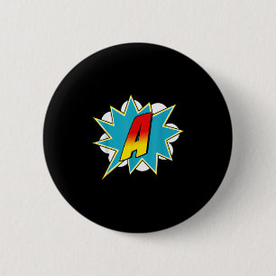 Badge Rond 5 Cm Nom de super-héros en lettre A Costume rétro de ba