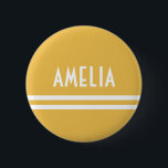 Badge Rond 5 Cm Nom des bandes de décoration Monogramme Blanc Jaun<br><div class="desc">Ce monogramme rayé mignon et élégant est parfaitement simple et doux avec son design polyvalent. Ajoutez votre nom,  et faites-le vous-même !</div>