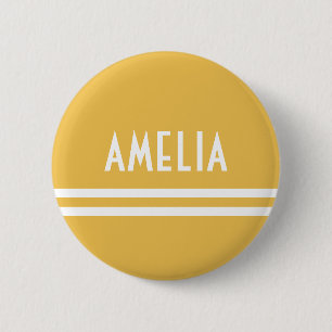 Badge Rond 5 Cm Nom des bandes de décoration Monogramme Blanc Jaun