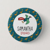Badge Rond 5 Cm Nom Dino Personnalisé, Dinosaur 6 Cm Insigne Rond (Devant)