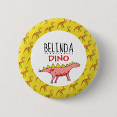 Badge Rond 5 Cm Nom Dino Personnalisé, Dinosaur 6 Cm Insigne Rond (Devant)