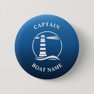 Badge Rond 5 Cm Nom du bateau du capitaine de vaisseau Marine Bleu