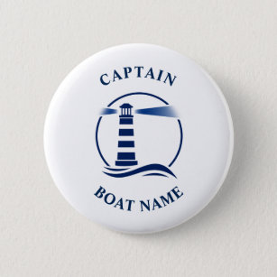 Badge Rond 5 Cm Nom du bateau du capitaine de vaisseau Marine Bleu
