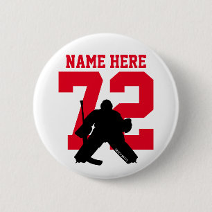 Badge Rond 5 Cm Nom du gardien de hockey personnalisé Numéro Flamm