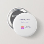 Badge Rond 5 Cm nom du graphiste scannez les détails du code QR pr (Devant & derrière)