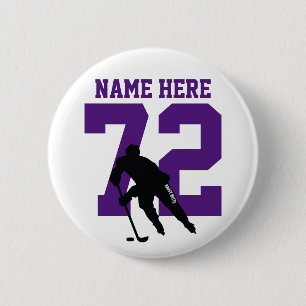 Badge Rond 5 Cm Nom du joueur de hockey personnalisé Numéro violet