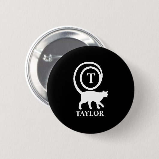 Badge Rond 5 Cm Nom du monogramme Kitty initial Chat Lover noir bl (Devant & derrière)