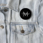 Badge Rond 5 Cm Nom du monogramme Modèle personnalisé noir rond<br><div class="desc">Monogramme personnalisé Nom Modèle blanc Elégant Bouton rond standard tendance.</div>