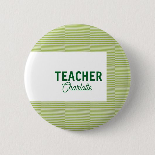 Badge Rond 5 Cm Nom du professeur de bandes blanches et vert citro (Devant)